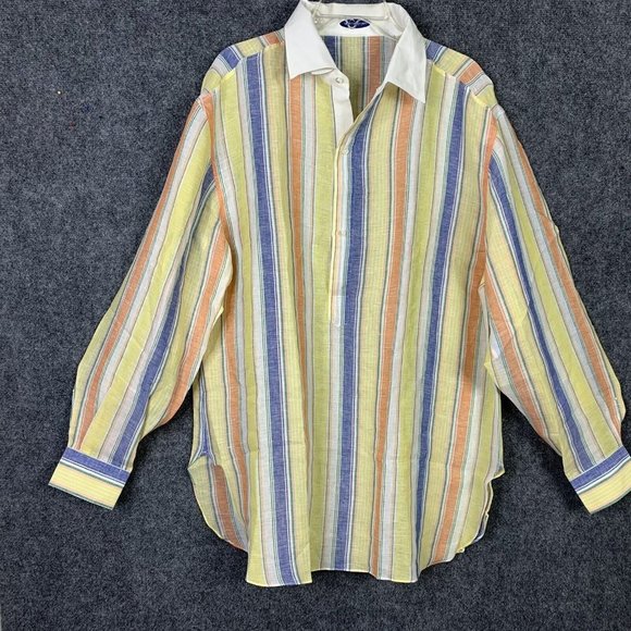 Vincenzo Di Ruggiero  100% Linen 1/2 Button Shirt Stripe Long Sleeve Italy NWOT - Picture 1 of 12